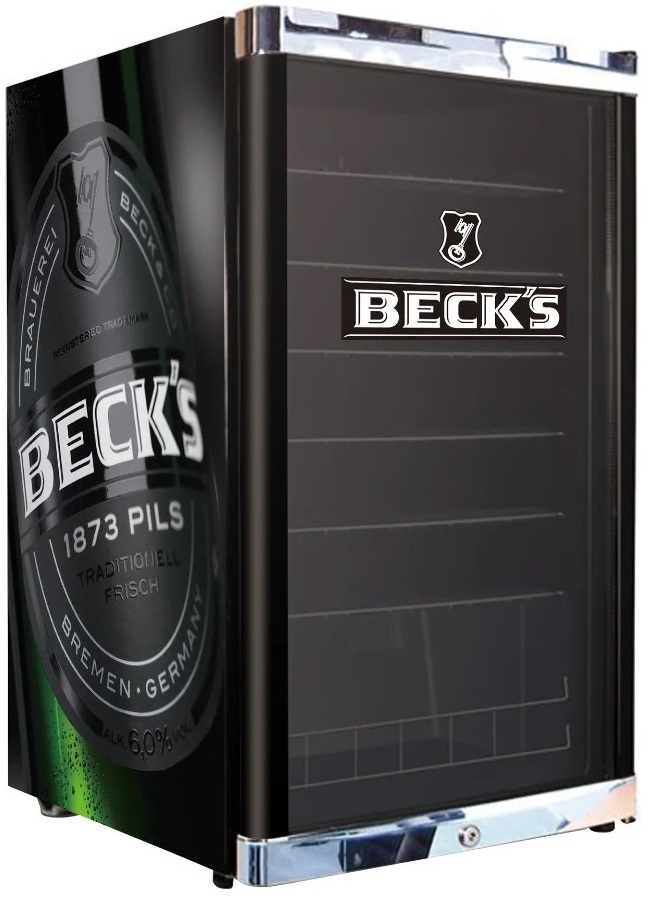 Cubes Highcube Beck´s Black Getränkekühlschrank EEK:F schwarz freistehend Nutzinhalt 115 l Höhe 84,5 cm Breite 54 cm
