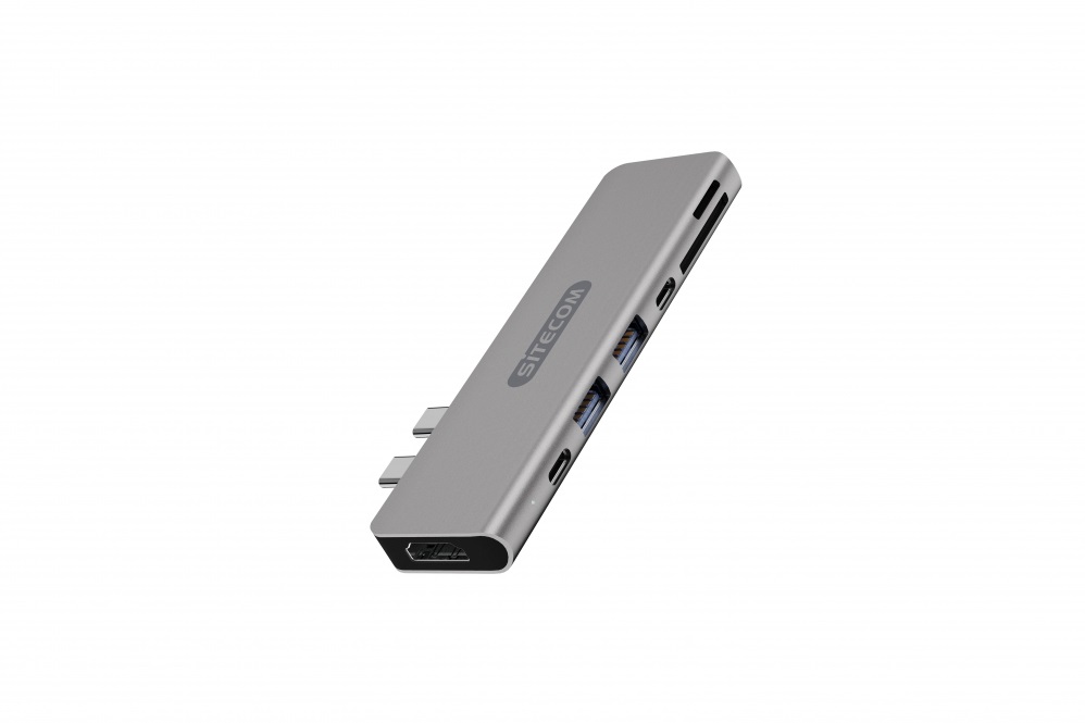Sitecom CN-391 schwarz/silber Multiport Adapter Dual USB C 3.1 100 W PD für MacBook Pro